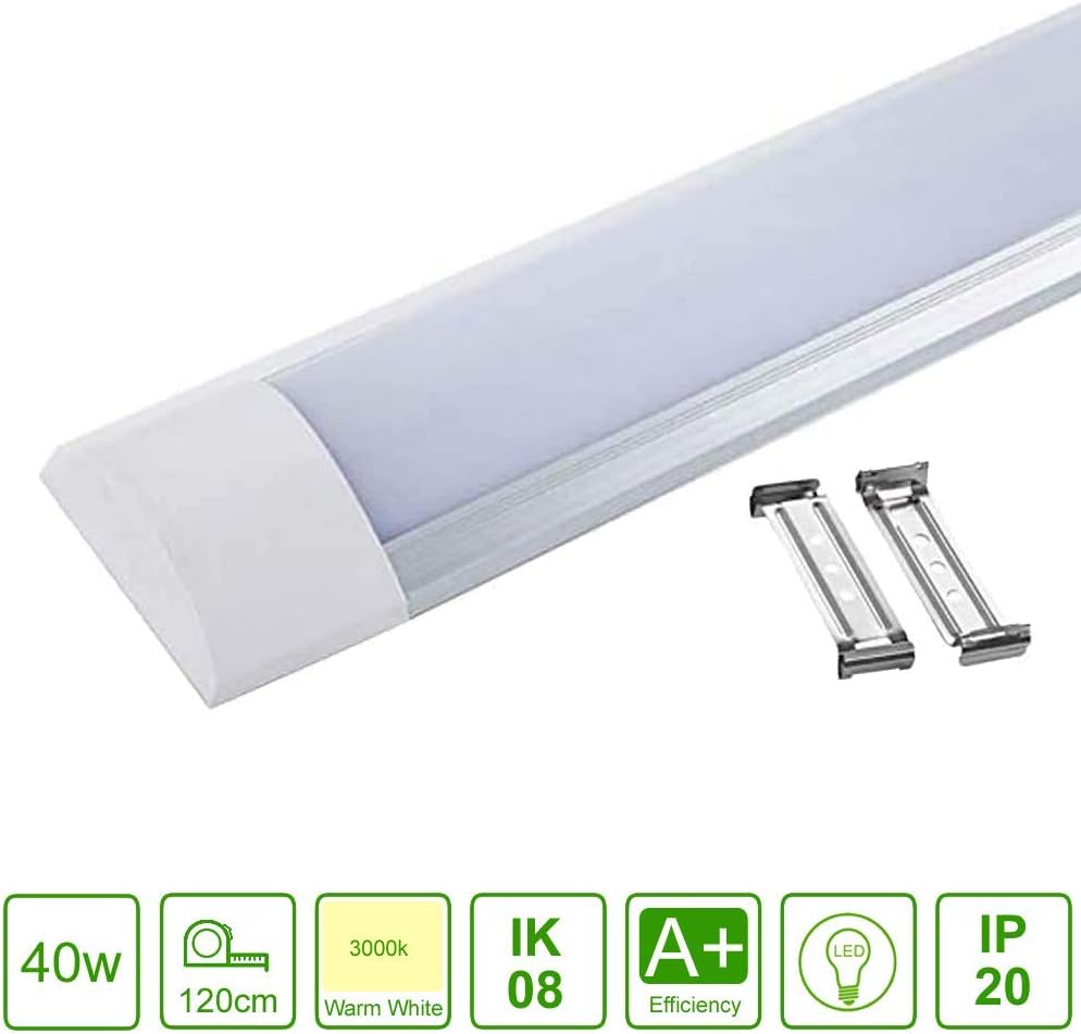 2ft, 3ft, 4ft, 5ft Led Linear Batten Ceiling Tube Light Surface Mounted Fitting for Kitchen, Bathroom, Garage, Office, Retail, Store Rooms (3000K, 4ft (1.2m))
