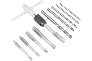 SeonFook T-Handle Tap Wrench Kit with 5pcs M3 M4 M5 M6 M8 Machine Thread Taps Set Tapping Threading Tool Set + 5pcs Twist Drill Bit Set