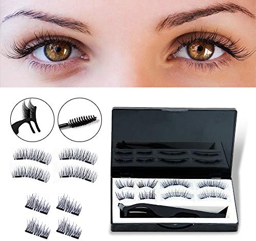 Magnetic Eyelashes, 4 Pairs of 3D Silk Lashes Handmade Ultra Thin and Reusable False Eyelashes Soft and Comfortable with Free Eyelash Tweezers