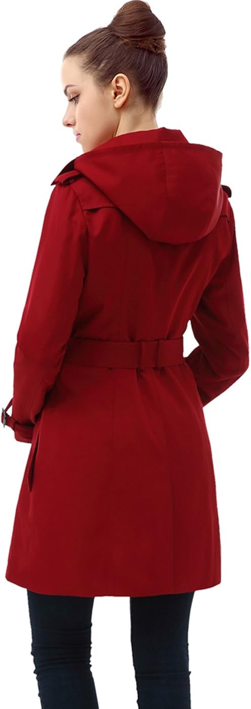 BGSD Women's Leah Waterproof Hooded Mid Length Trench Coat: Clothing