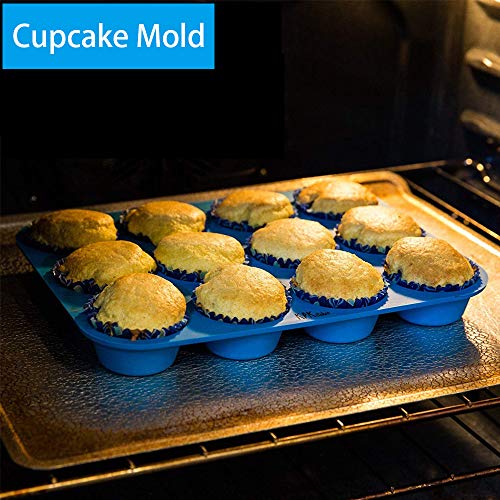 Silicone Muffin Cupcake Pans Set Mini 24 Cups and Regular 12 Cups Muffin Tin Food Grade Silicone Cake Molds Reusable Silicone Baking Cups