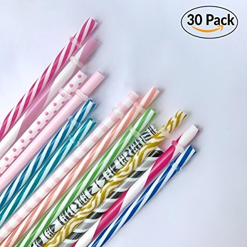 30 pcs Reusable Straws, Eco Friendly Colored Drinking Plastic Straw by AAndrea, Free Cleaning Brush Included, Family or Party used