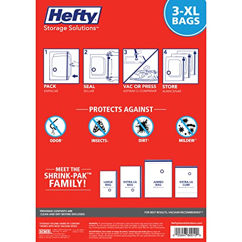 Hefty ShrinkPak 3 Extra Large Vacuum Seal Storage Bags Space Saver
