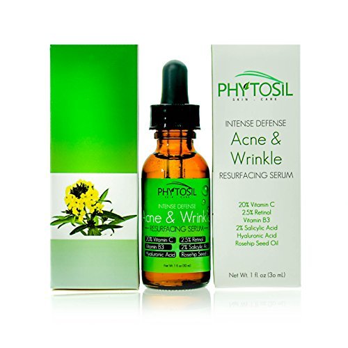 BEST Acne & Wrinkle Face Serum. Fight Wrinkles & Acne with One Product. Contains 20% Vitamin C, 2.5% Retinol, 2% Salicylic Acid, Hyaluronic Acid, Rosehip Seed Oil - Phytosil – 1 oz