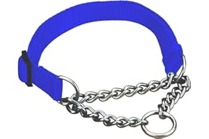 Hamilton 1 by 20 to 32-Inch Adjustable Combo Choke Dog Collar, Large, Chain and Blue Nylon