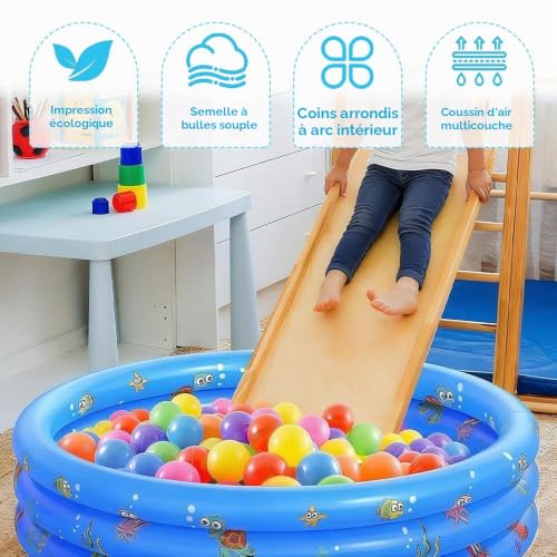 Dhqkqg Round Inflatable Pool, 100 x 35 cm Inflatable Paddling Pool, Round Paddling Pool, Inflatable Pool for Toddlers, Portable Paddling Pool for Indoor and Outdoor Yard (Blue)