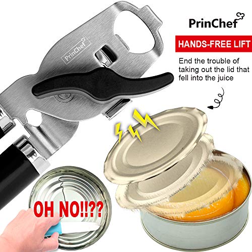 Can Opener Manual No-Trouble-Lid-Lift | Best Can Opener Smooth Edge | Ultra Sharp & Safe 4in1 Stainless Steel Can Opener for Bottle/Tin - Ergonomic Long Handle Ideal for Seniors with Arthritis, Black