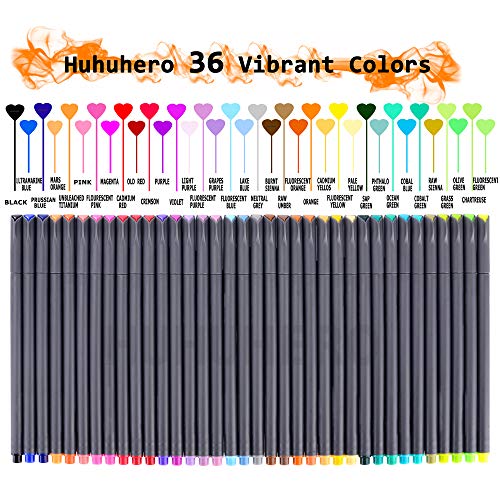 36 Fineliner Color Pen Set, Huhuhero Fine Line Drawing Pen, Porous Fine Point Markers Perfect for Coloring Book and Journaling Art Projects