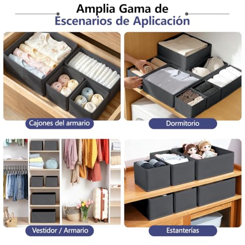 Niviy Organizador Armario 8 Piezas Caja Organizadora Ropa Gris Oscuro | Tela no Tejida Organizadores Plegables para Cajones y Estanterías para Ropa, Calcetines, Ropa Interior
