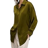 Women's Blouses Button-Down Shirts Loose Acetate Blouse Womens Tops Long Sleeves Lightweight for Office Party Casual