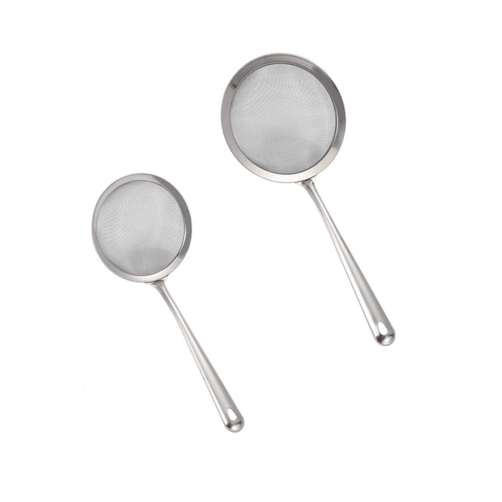 ANNIUP Set of 2 Stainless Steel Skimmer Spoon Cooking Oil Sieve Colander Scoop Fine Mesh Wire Filter Strainer with Long Handle for Fat Grease/Foam Stews Soup Hotpot Frying Blanching Vegetables