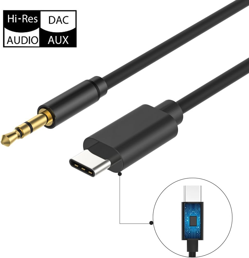 USB C to 3.5mm Aux Cable, PHADEN DAC Hi-Res USB-C Male to Female Stereo Earphone Adapter for Google Pixel 2/Pixel 2 XL, HTC, Motorola Moto Z, Essential PH-1, LG and Other USB C Devices