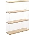 NONEMEY Clear Acrylic Display Case Stand with Wood Base 2 Tier、3 Tier、12/24 Compartments Storage Box Wall Mount Showcase Dustproof Organizer Box for Collectibles (3Tier 12×3.3×15inch)
