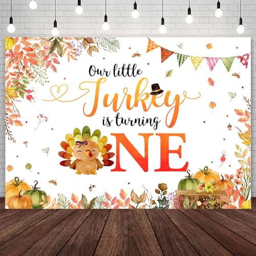 Photo 1 of AIBIIN 7x5ft Turkey 1st Birthday Backdrop Our Little Turkey is Turning One Photography Background Pumpkins Maple Leaf Thanksgiving First Birthday Party Decorations Photo Studio Props