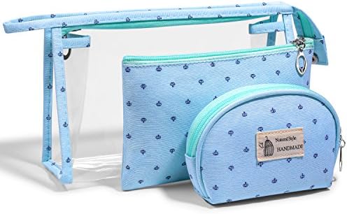 LazyBear PVC Cosmetic Bag Set Kit for Women, Mint Green Large Plastic Makeup Bag Set, Clear Transparent Portable Travel Toiletry Bag Waterproof Bathroom, Pouch Organizer Makeup Case
