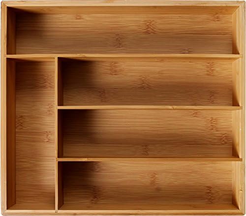 KD Organizers 5-Slot Bamboo Drawer Organizer: 13.5 x 11.9 x 2.5 in. Tray with Dividers