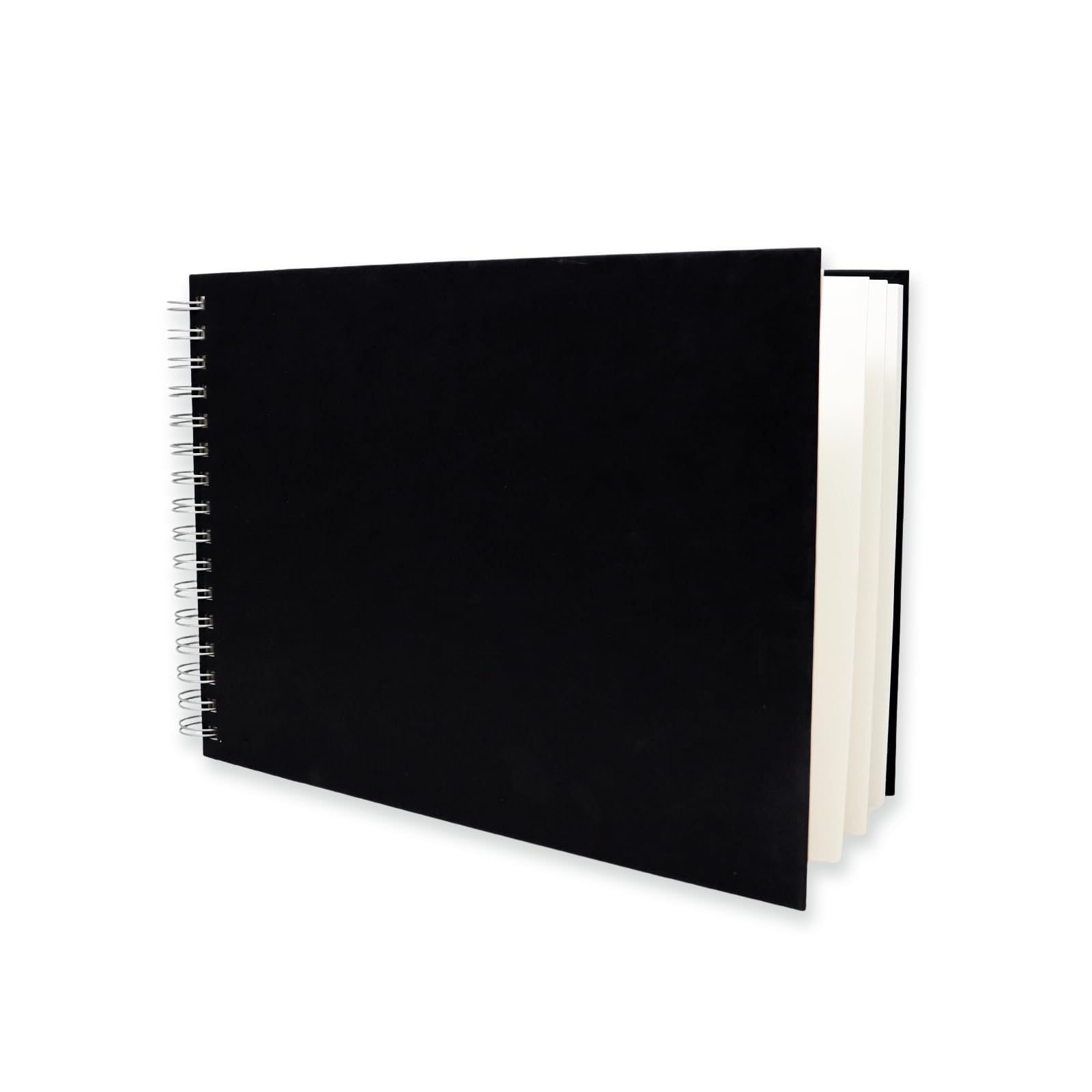 Artway Studio A4 Mixed Media Sketchbook - Landscape - 30 Pages (60 Sides) of 240gsm Mixed Media Paper - Black Hardcover Spiral Bound Pad for Drawing, Illustration & Mixed Media