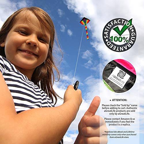 XXXLarge Rainbow Kite for Kids and Adults with Gloves, 80m Kite String and Safety Certificate