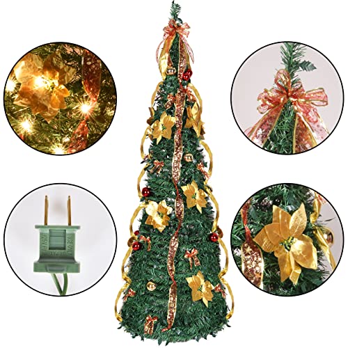 6 ft Christmas Tree, Poinsettia Artificial Pre Decorated Collapsible