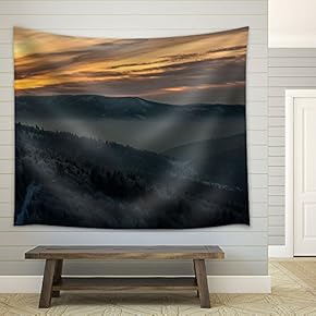 Landscape with Mountains at Dusk - Fabric Wall Tapestry Home Decor - 51x60 inches