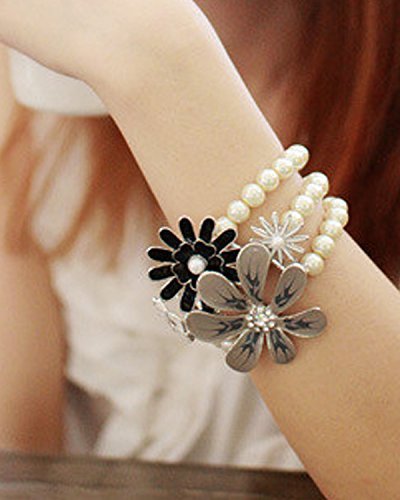 shining diva fashion floral white pearl bracelets for girls(5348b)