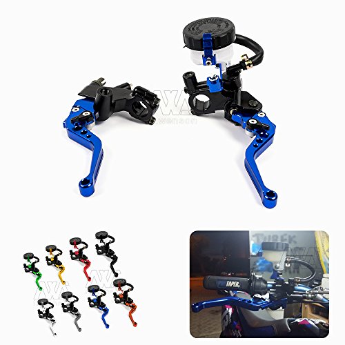 Universal 7/8" 22mm Motorcycle Clutch Brake Master Cylinder Reservoir Levers Kit Fluid Reservoir Set (Blue)
