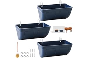 CENCODE Hanging Chicken Feeder Trough for Goat Sheep Deer Poultry Duck Chicken Fence Feeder Livestock Feeding Container Goats Supplies Feeders Waterer Bucket, 3pack Blue