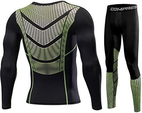 Findci Long Sleeve Shirt Tight Trousers Mens Comfortable Running Sports Compression Suits (XXXL, Green Arrow)