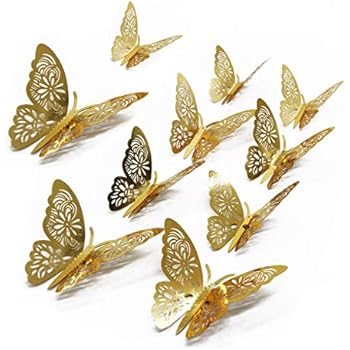 FOMTOR 3D Butterfly Wall Stickers Butterfly Wall Decals for Home Decor DIY Butterflies Fridge Sticker Room Decoration Party Wedding Decor (24 Pcs, Gold)