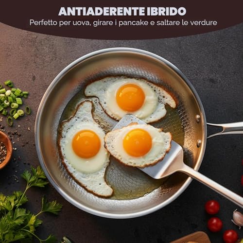 VeftBltrem Titanium Frying Pan with Lid, Titanium Hammered Pattern Frying Pans for Cooking, Scratch-resistant, Non-Stick, Pro Induction Frying Pan for Kitchen and Camping (22cm)