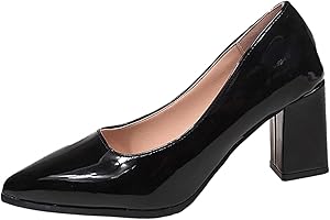2 Inch Black Heels for Women Solid Color Pointed Toe Chunky Pumps Low Heel Dress Shoes Slip On Pump