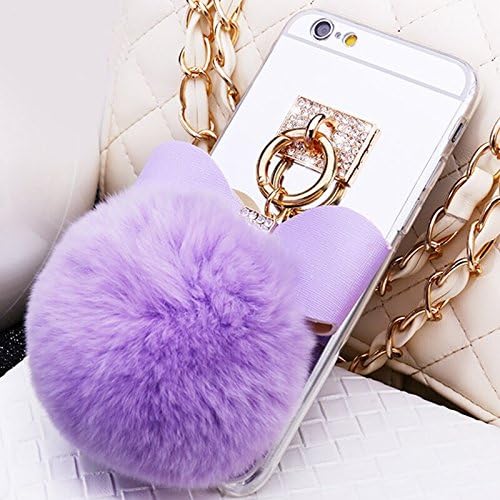 Rejected all traditions Bling Sparkle Diamond Mirror PC Case TPU Bumper For iphone 7 Plus Top Quality Metal Ring Rope Tassel Pendant Bow Fur Purple Ball Phone Case Back Cover