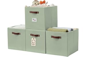 DECOMOMO Storage Basket 13x15x13 Baskets Storage Organization, Bins with Labels (Kallax/ 4pcs, Sage Green)