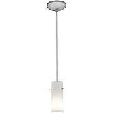 Cylinder Glass Pendant - 1-Light Pendant - Cord - Brushed Steel Finish - Opal Glass Shade
