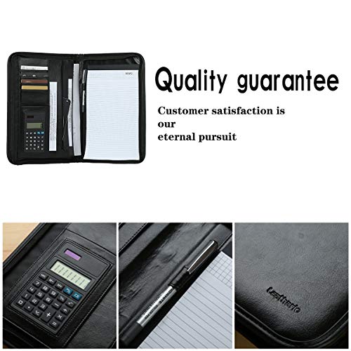 Leathario Interview Portfolio Binder with Calculator and Black Handle Notebook Portfolio Resume