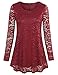 Laksmi Fall Tops Blouses, Womens Wine Sheer Long Sleeve Tops Scoop Neck A line Sexy Floral Lace Tunic Shirt,Wine Large
