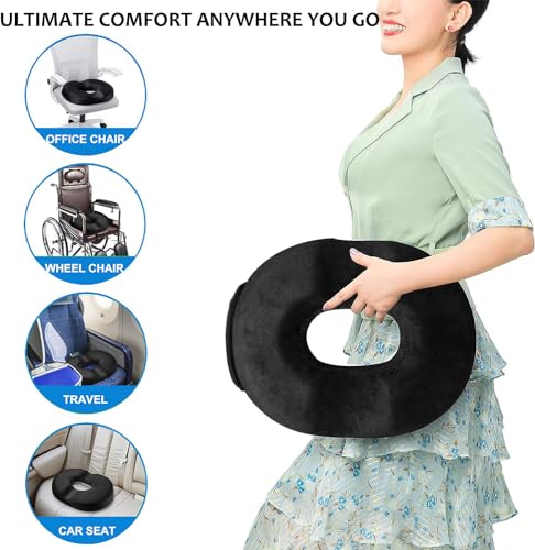 Ecosafeter Ergonomic Memory Foam Donut Cushion - Coccyx Support and Pressure Reduction for Office, Car and Home, Breathable Washable Cover