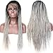 BLUPLE Micro Braided 1b Ombre to Grey Synthetic Lace Front Wigs Fully Hand Tied Heat Resistant Hair Braiding Styles Fiber Hand Braided Wig for Black Women (24 Inch, Micro Braided,#1B/Grey)