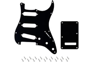 Banworks 1 Ply Strat SSS Pickguard 11-Hole Pickguard Scratch Plate with Backplate 6-Hole Trem Tremolo Cover Set for USA/Mexican Modern Style Standard Stratocaster ST JT/HB-08 Glossy Black