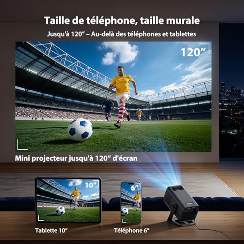 Video projector【Built-in App & Auto Keystone】 Android 14, Projector | NIX500 Mini Portable Video Projector Short Throw WiFi 6 Bluetooth 5.4 with 210° Rotation, Supports 4K 1080P Home Theater