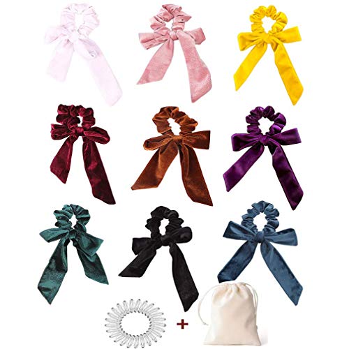 9 PCS Hair Scrunchies Bow Velvet Elastics Hair Ties Scrunchy Hair Bands Vintage Aceessories Ponytail Holder for Women Girls