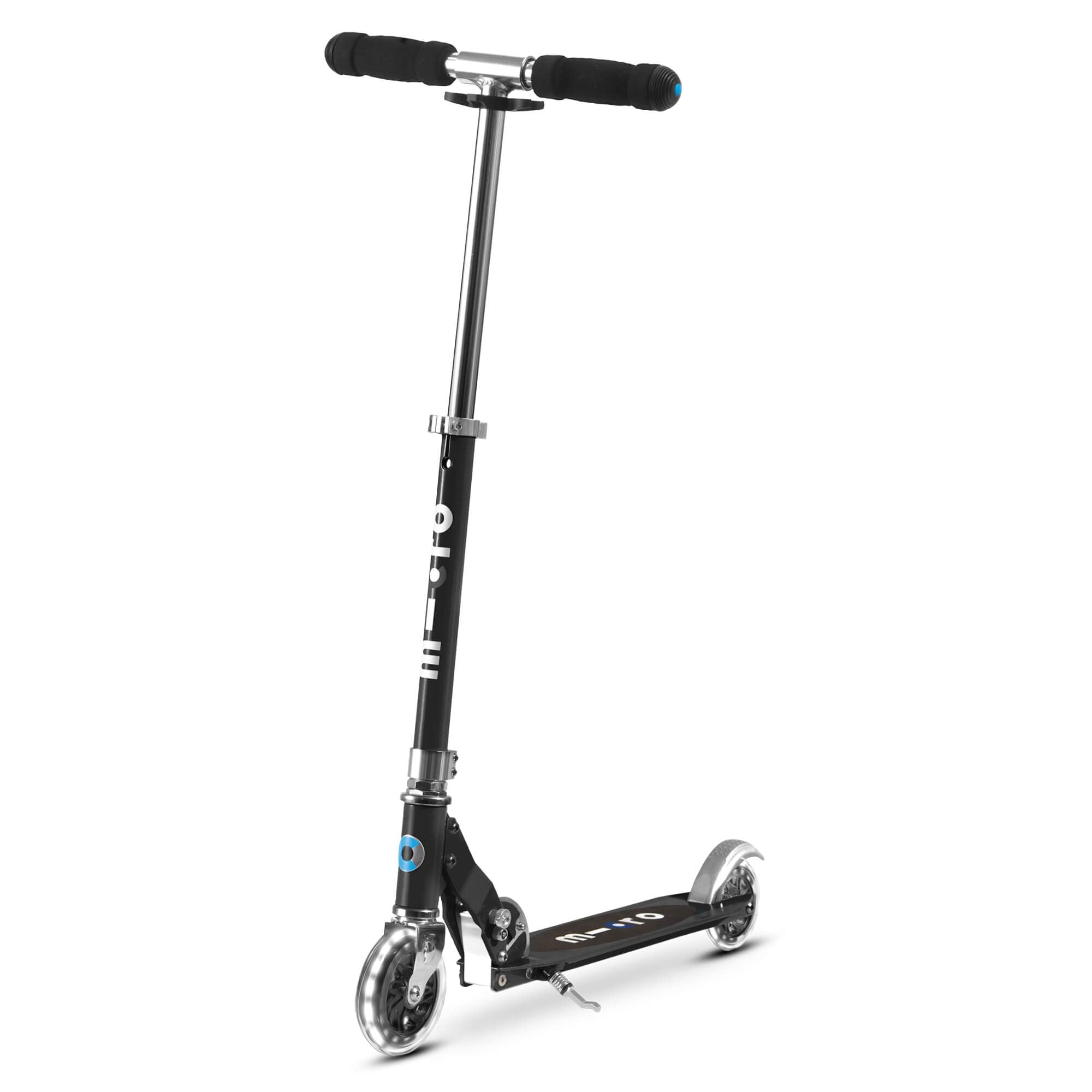 Micro Scooters | Micro Sprite Classic LED Children's Scooter | Handlebar Adjustable | Light Up Wheels | Foldable | Kickstand | 5 to Teen | Boys & Girls | Black