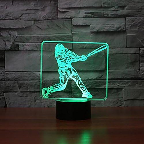 3D Baseball Player Night Light Touch Switch Decor Table Desk Optical Illusion Lamps 7 Color Changing Lights LED Table Lamp Xmas Home Love Brithday Children Kids Decor Toy Gift