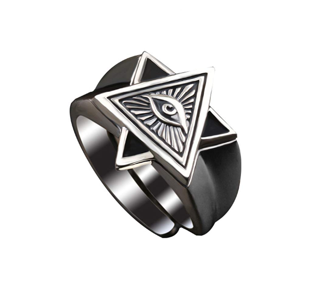 QIAMNI Stainless Steel Retro Ring for Men Eye of God All Seeing Eye Open Adjustable Signet Ring Personality Hip Hop Rapper Gift