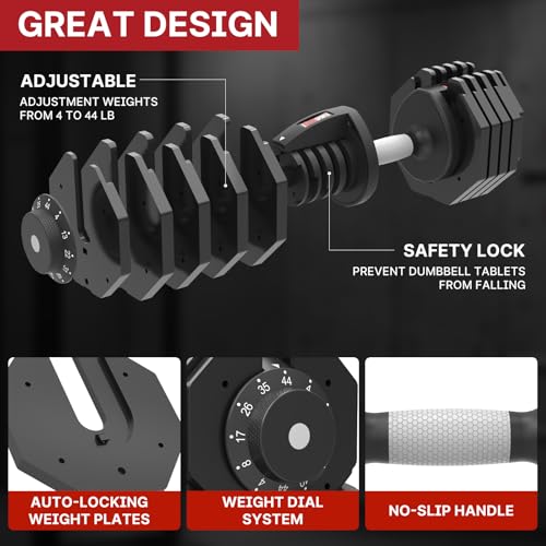 EnterSports 22LBS/26.5LBS/40LBS/44LBS/60LBS Adjustable Dumbbell Set Quick Adjustment Space-saving Dumbbells with Non-Slip Handle Adjustable Weight, Convertible Dumbbell Weights Suitable for Women Men Home Office Gym Body Strength Training