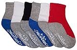 N'Ice Caps Big And Little Boys Cotton/Spandex 2 Tone Crew Sock 6PR Pack (4-5.5, heather grey/white/royal/black gripper)