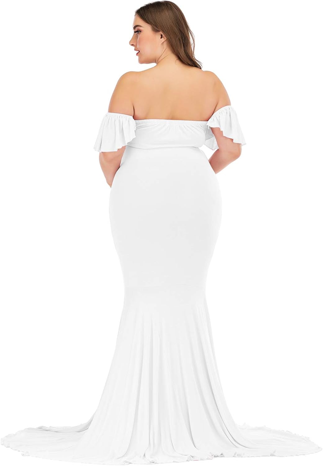 ZIUMUDY Off Shoulder Maternity Elegant Fitted Photo Shoot Gown Wraped Mermaid Baby Shower Dress at  Women’s Clothing store