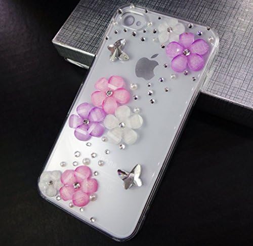 Bling iPhone 5 SE Case, TEAM LUXURY 3D Swarovski Crystal Pink Floral Transparent Hard Case (100% Handcrafted by TEAM LUXURY in USA) + FREE "TL Premium Screen protector"