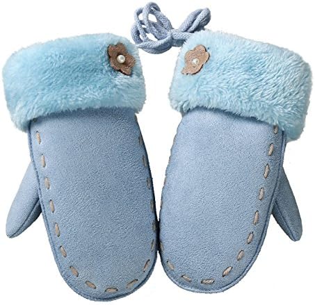 Winter Warm Gloves Cute Thick Fleece Lining Windproof Gloves Suede Leather Cartoon Mittens With Plush Cuff For Girls Boys Kids