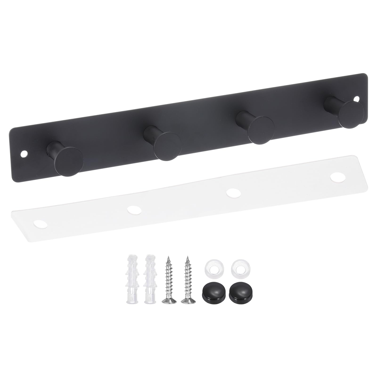 PATIKIL Coat Rack Wall Mount, 11" 304 Stainless Steel Round Shaped Wall Hooks Rail with 4 Hanging Hooks for Bathroom Towel Hanger, Entryway, Bedroom, Black